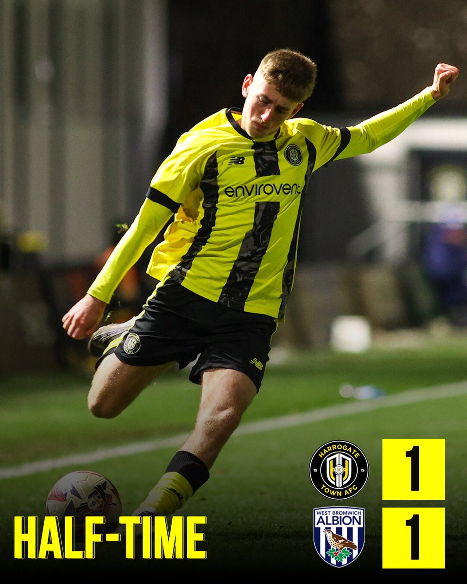 HarrogateYouth's tweet photo. ⏱️ HALF-TIME

That bring an end to the first half action with the scores all level.

A goal from Barnes in the 27th minute and a West Brom equaliser a couple of minutes later 

🟡1-1🔵 https://t.co/33Oo7QIPwy