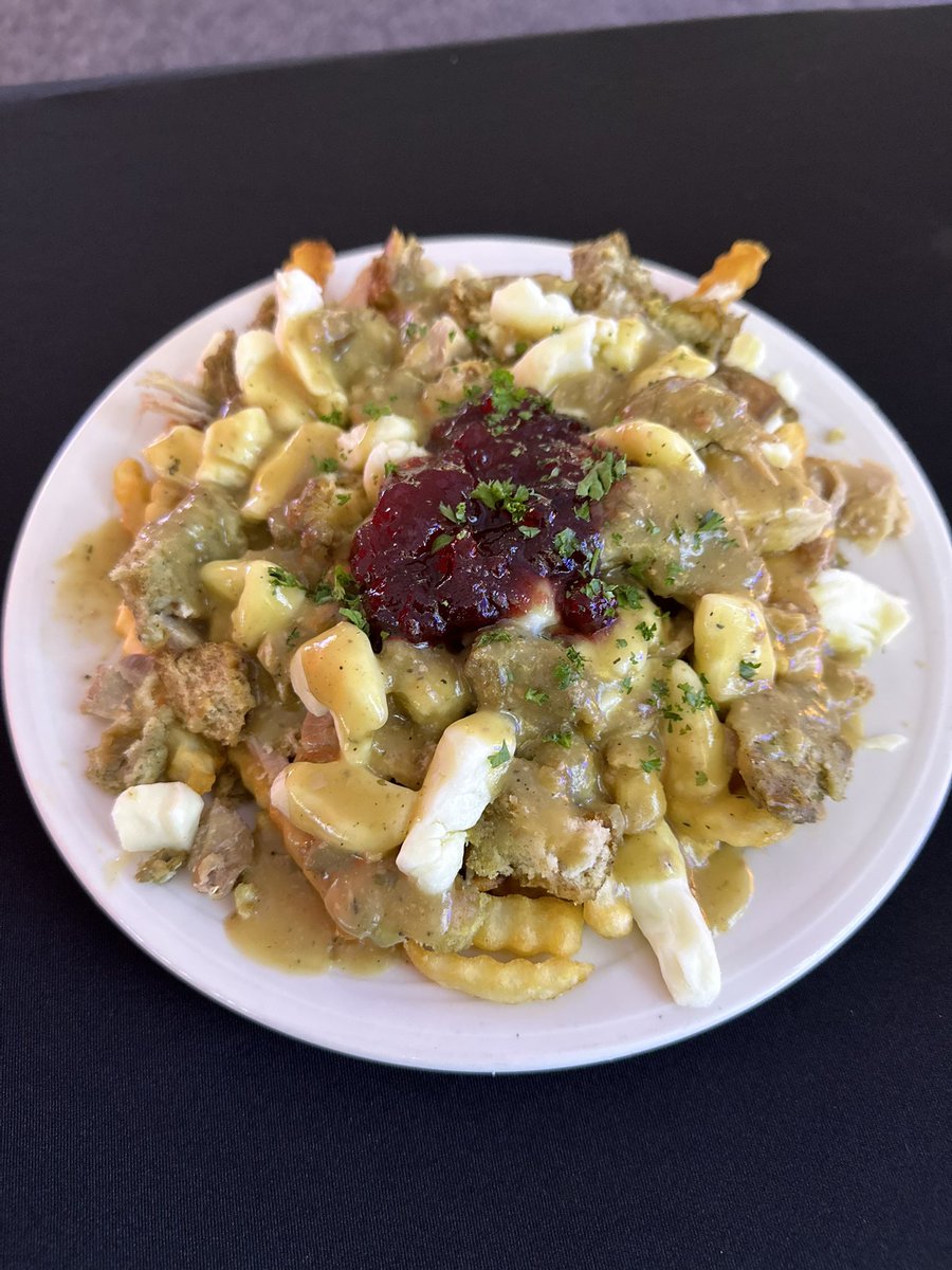 Broadcasting from Glow Saskatoon at <a href="/PrairielandPark/">Prairieland Park</a> and they brought out the Turkey Poutine.

As far as I’m concerned Christmas dinner should just be served this way all the time.