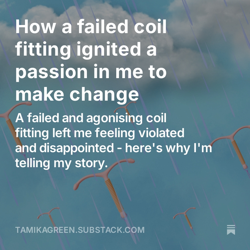 In my latest post I open up about my failed coil fitting. Writing this really took me to that sad space I felt after that appointment. Please don't scroll past. Please read this. We need to call this out. We need to demand more.
tamikagreen.substack.com/p/how-a-failed…
#Health #WomensHealth