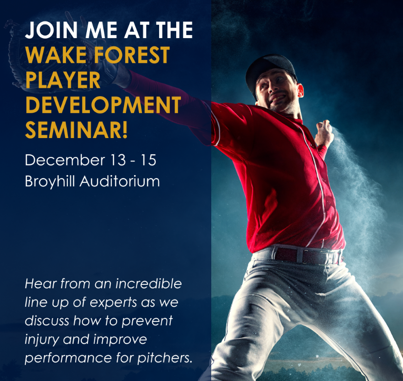 ChuckWolfHMA's tweet photo. Only one day left until the Wake Forest Player Development Seminar! I'll be speaking about biomechanics and injury prevention, a critical focus for anyone working with players. Excited to be part of this lineup! #PlayerDevelopment #WakeForestSeminar #SavingTheAthleticElbow https://t.co/5x5NSjUJ2J