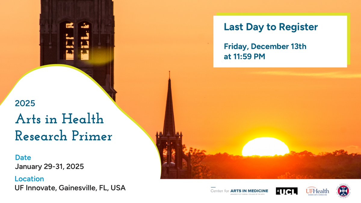 🚨 FINAL DAY to register for the Arts in Health Research Primer.
 🕒 Registration closes at 11:59 PM tomorrow!
 🔗Secure your spot now: ow.ly/ub8c50Uqckj
Designed by #ArtsInHealth experts, this immersive, hands-on Primer is your gateway to arts in health research! @ucl_sbb