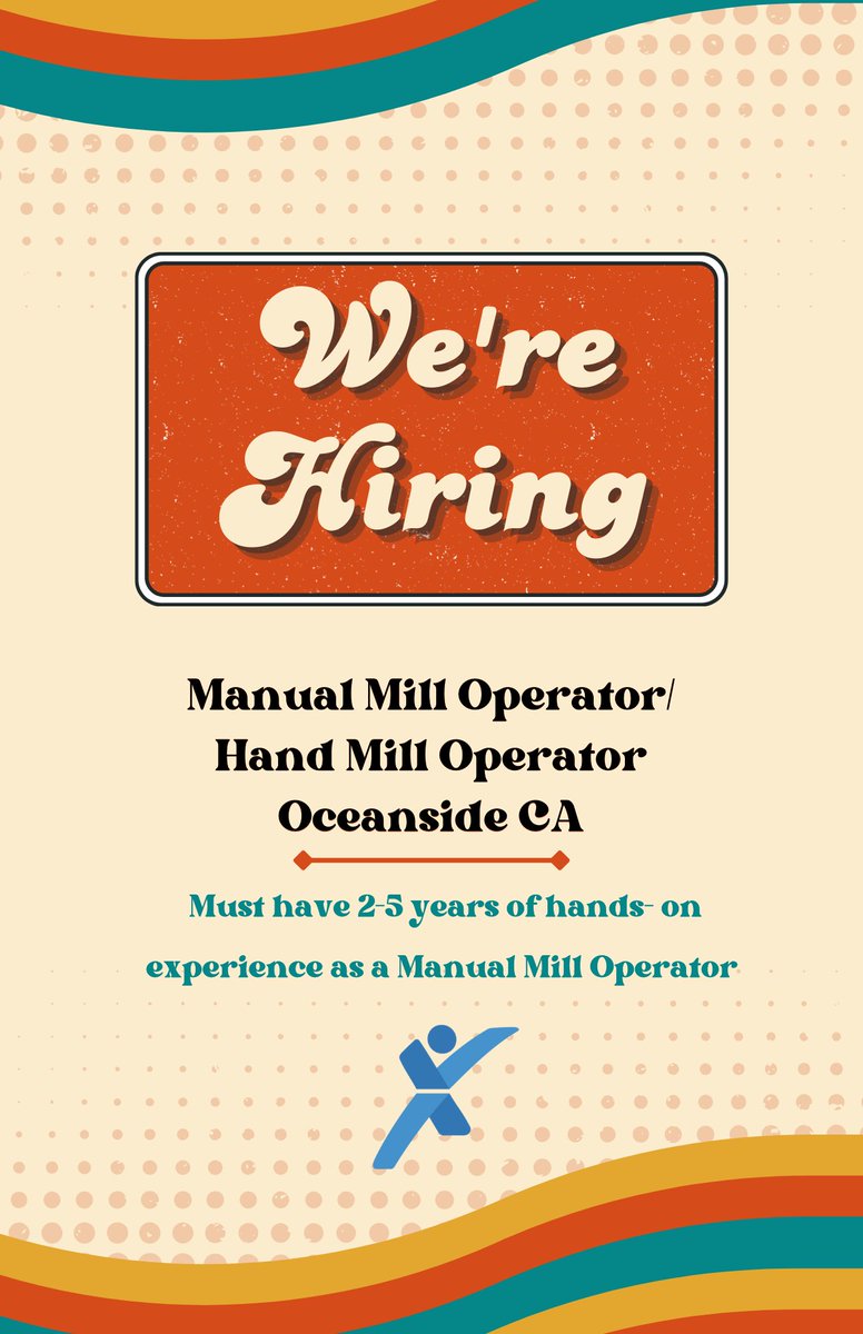 Amazing opportunity alert! 🌟 Seeking a talented Manual Mill Operator in Oceanside, CA. Competitive pay: $20-$25/hr DOE. Contact us now at 760-643-0165 to secure your interview! #JobAlert #Hiring