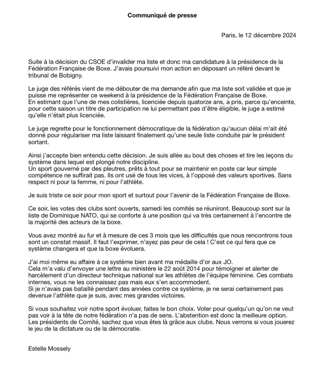 Thierry Vildary (@thierryvildary) on Twitter photo âŠ<a href="/EstelleMossely/">Estelle Mossely</a>â© dĂ©boutĂ©e en rĂ©fĂ©rĂ© par le tribunal de Bobigny ne peut donc se prĂ©senter au scrutin âŠ<a href="/FF_Boxe/">FFBoxe</a>â© ce week-end et appelle Ă lâabstention. Fin bien regrettable pour la dĂ©mocratie. Deux listes, qq soit le rĂ©sultat, câest qd mm mieux quâune seule. đłđłđł âŠ<a href="/EstelleMossely/">Estelle Mossely</a>â© dĂ©boutĂ©e en rĂ©fĂ©rĂ© par le tribunal de Bobigny ne peut donc se prĂ©senter au scrutin âŠ<a href="/FF_Boxe/">FFBoxe</a>â© ce week-end et appelle Ă lâabstention. Fin bien regrettable pour la dĂ©mocratie. Deux listes, qq soit le rĂ©sultat, câest qd mm mieux quâune seule. đłđłđł