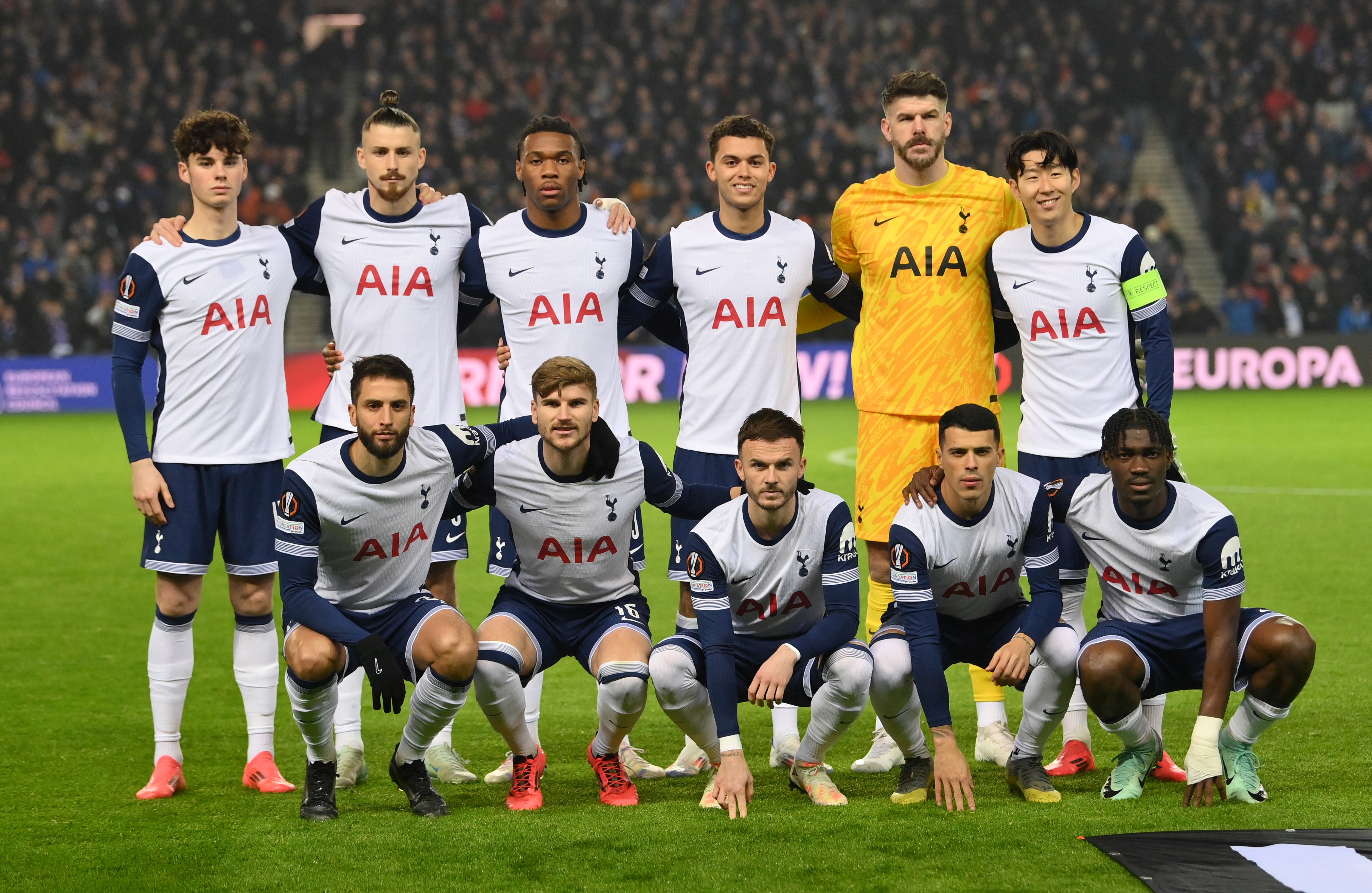 Alineación del Tottenham en el partido frente al Rangers. Fuente: Tottenham en "X".