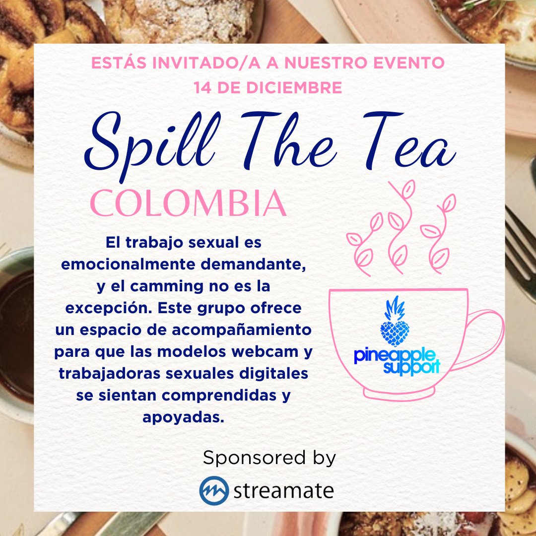 PineappleYSW's tweet photo. Spill the Tea es tu espacio mensual en Cali, Colombia, para recargar energías, compartir desafíos y recibir apoyo. Encuentra motivación y formas de hacer tu vida y trabajo más fáciles.
14 de diciembre,11:00am
Regístrate aquí: https://t.co/OPkiF09kvb
Sponsored by @StreamateModels https://t.co/VwO18160ri