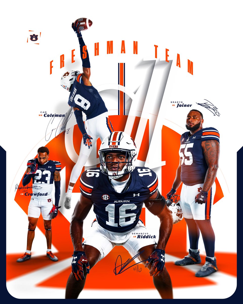 AuburnFootball's tweet photo. Four Tigers earn Freshman All-SEC honors 🏆

📰 https://t.co/zyuf13eGto https://t.co/3mmgaIF8dv