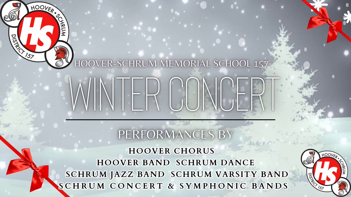 Hsdist157's tweet photo. Our Winter Concert is tonight at 6:00 p.m. at Schrum Memorial Middle School and live-streamed here:  https://t.co/AuA3aLeKDw https://t.co/4SRIIQ3p8T