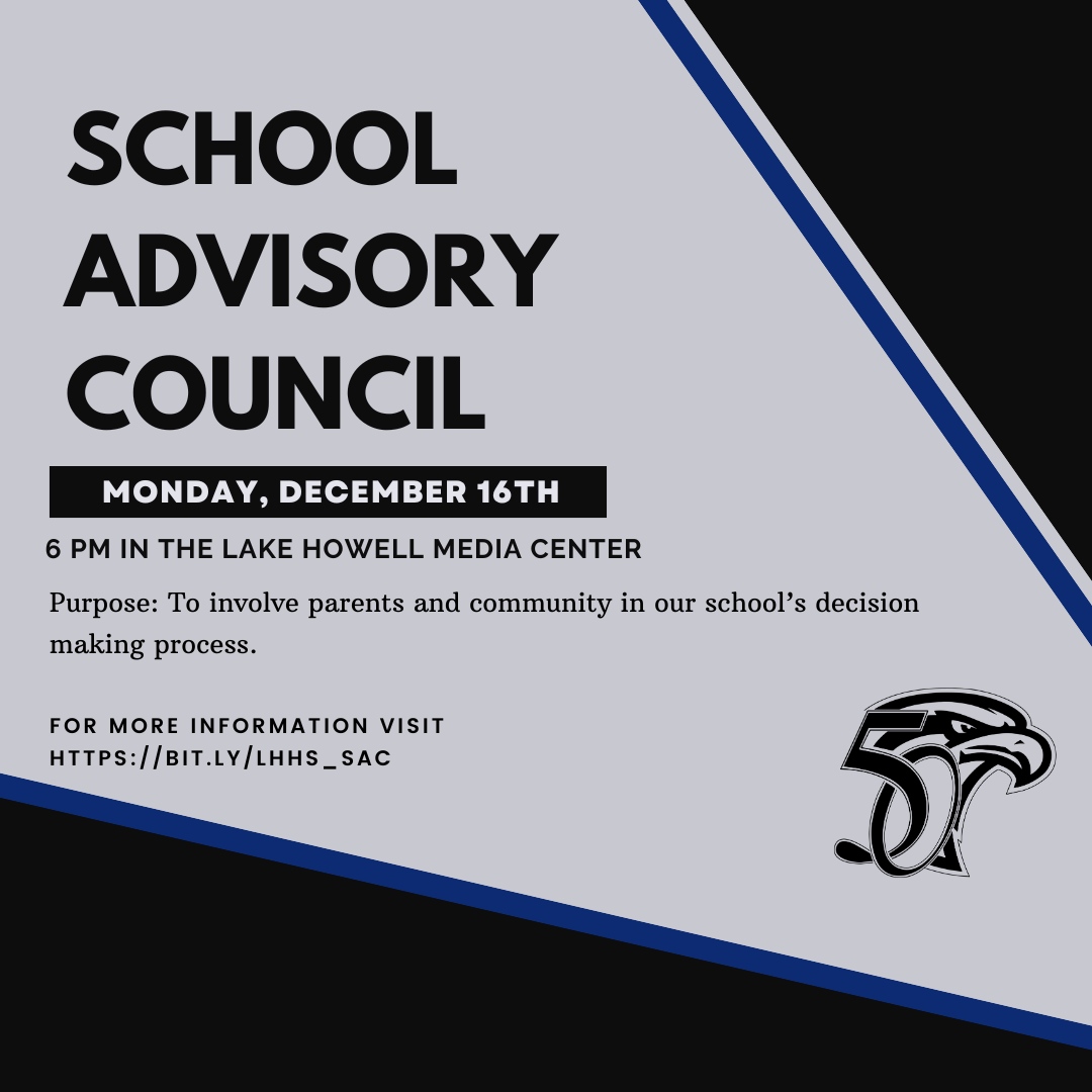 Hello Silverhawk families. You are invited!

We will be having our School Advisory Council meeting on Monday, December 16th.  Our meeting will be in the media center at 6 pm.  All parents, students, staff, and community members are encouraged to attend.