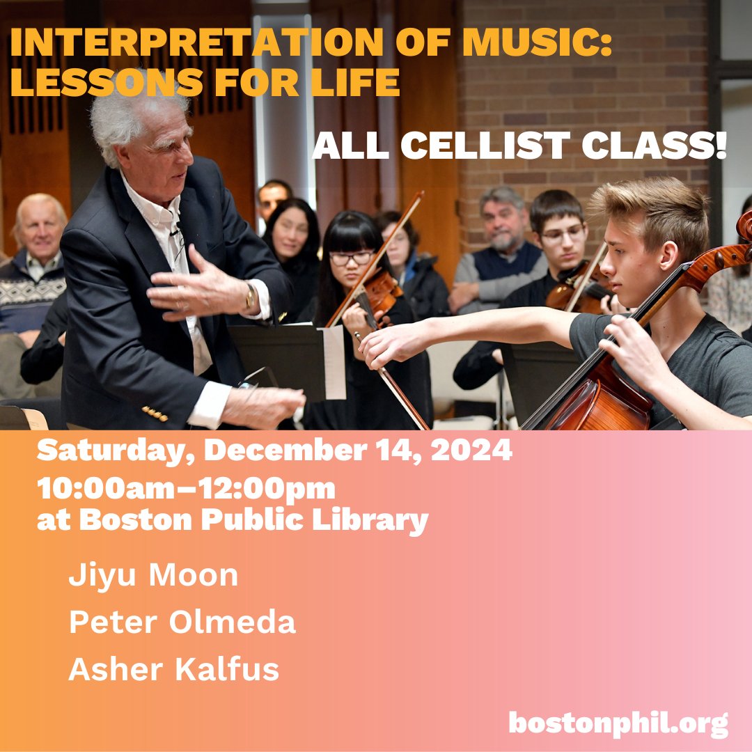 BosPhilYouth's tweet photo. On Saturday, free and open to the public! An all cellist Interpretation of Music class with @BenjaminZander! https://t.co/lMZgDqBQwR https://t.co/kheQARz3Eq