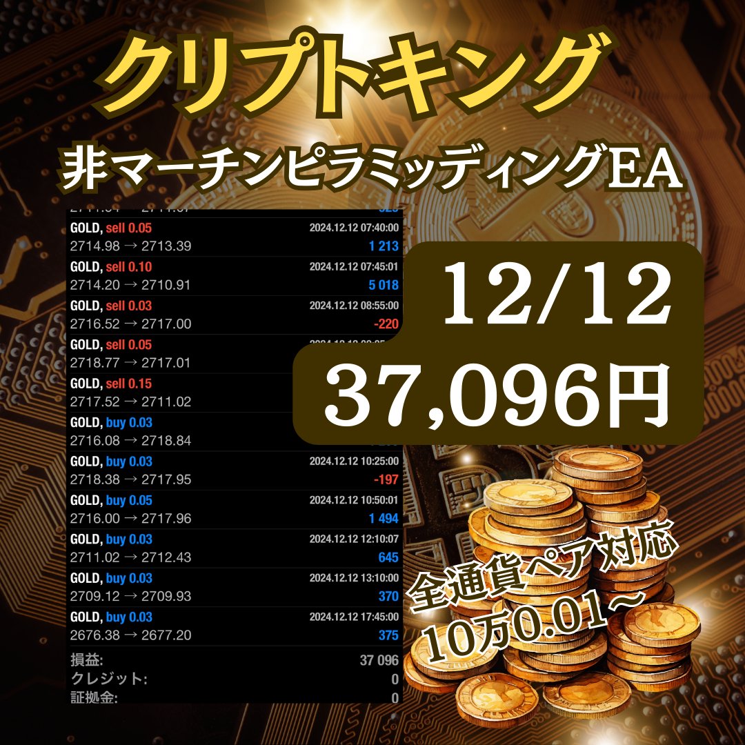 ⭐️X史上初最新FX自動売買⭐️

👑👑👑 👑👑👑 👑

億トレーダー開発
🏆Crypto KING🏆

👑👑👑 👑👑👑 👑

【12/12 EA収支】
+37,096円
日利3.7%

最新ロジックにより無駄含み損を無くしてストレスフリー👌

EA受取はプロフURLまで💪
iDeCo Duet
