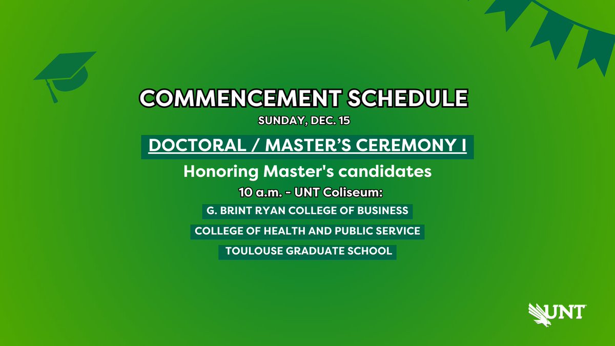 UNTsocial's tweet image. Day 2 of the #Fall24 commencement went smoothly. Today, we wrap up our ceremonies filled with #MeanGreen spirit and tons of cherished memories.

See the full schedule of events: bit.ly/3ZDQkQK