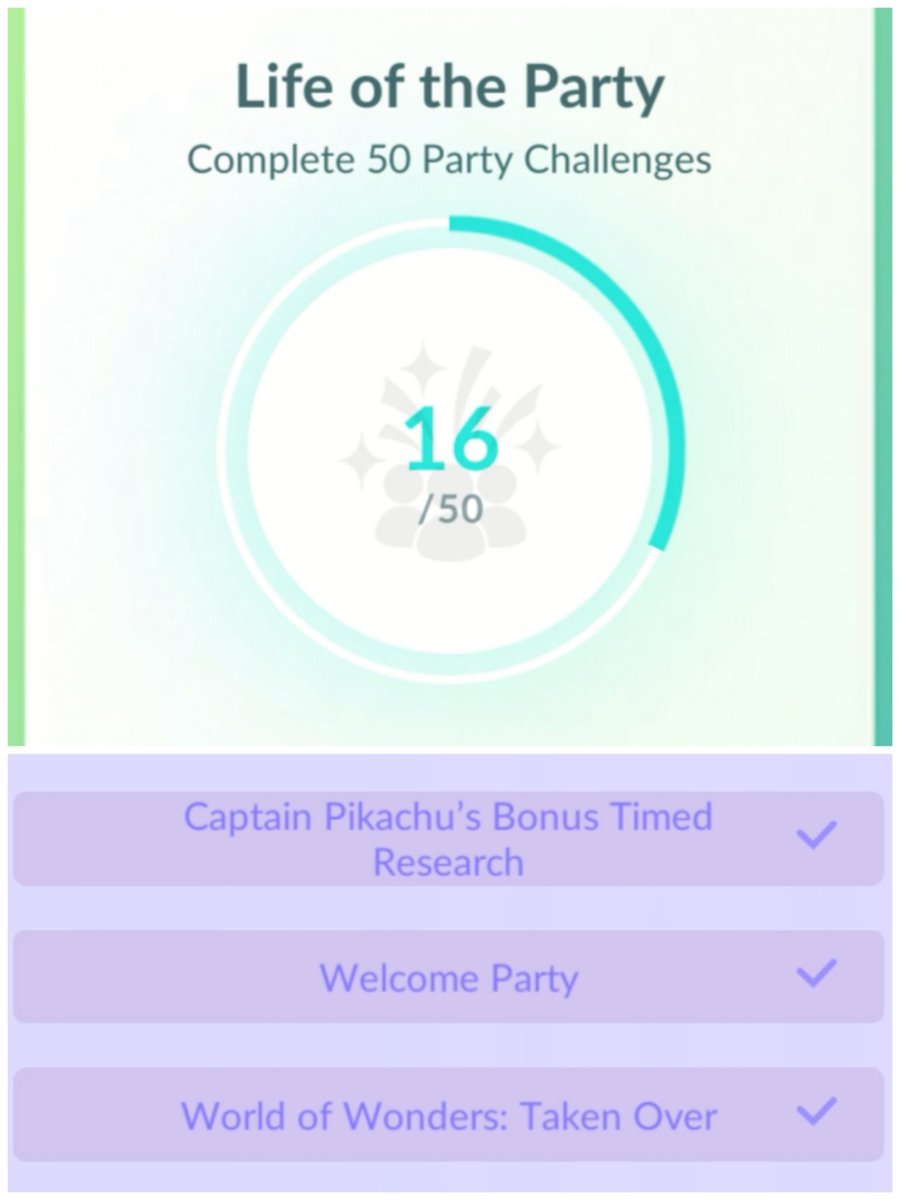 crysal0's tweet photo. I've completed the "Welcome party" special research which requires a total of 100 Party Challenges completed, but the new badge only gives me credit for 16
@NianticHelp #PokemonGO https://t.co/SnemyaYMI5