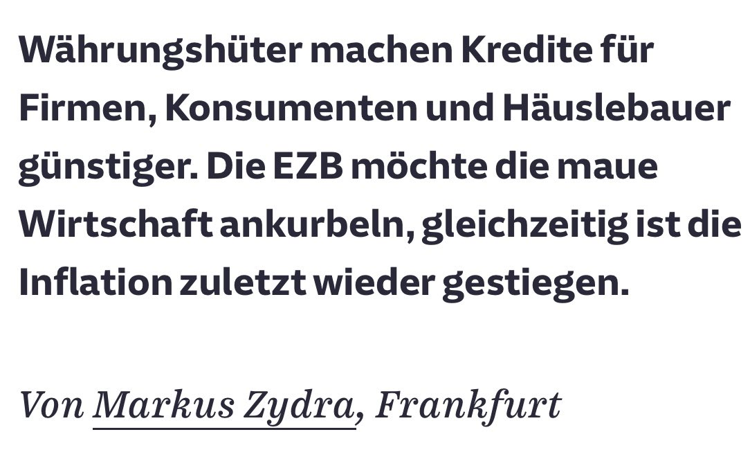 Mit dem Rücken zur Wand.

Trotz wieder steigender Inflationsraten senkt die <a href="/ecb/">European Central Bank</a> die Zinsen, weil sie weiß, dass die Wirtschaft am Rande des Abgrundes steht.

Geld wird weiter entwertet werden, während die Preise weiter steigen. Komm ins Rettungsboot 🛟🧡

sueddeutsche.de/wirtschaft/ezb…