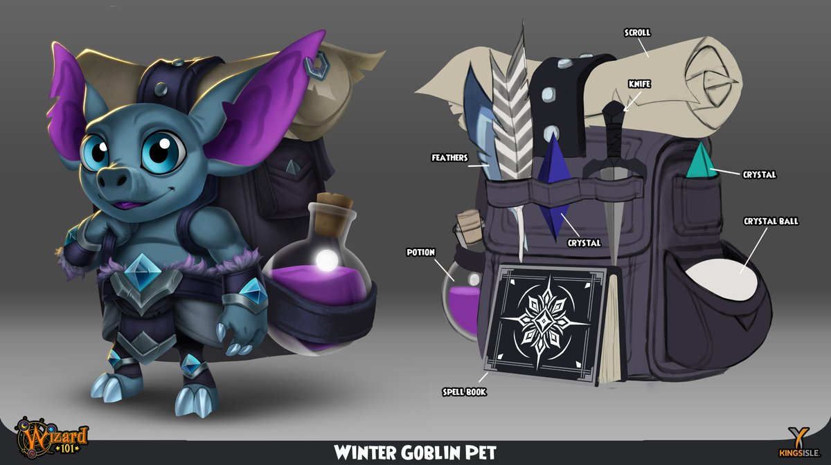 Here's the Winter Goblin pet, with his backpack of magic stuff. #Wizard101 <a href="/Wizard101/">Wizard101</a>