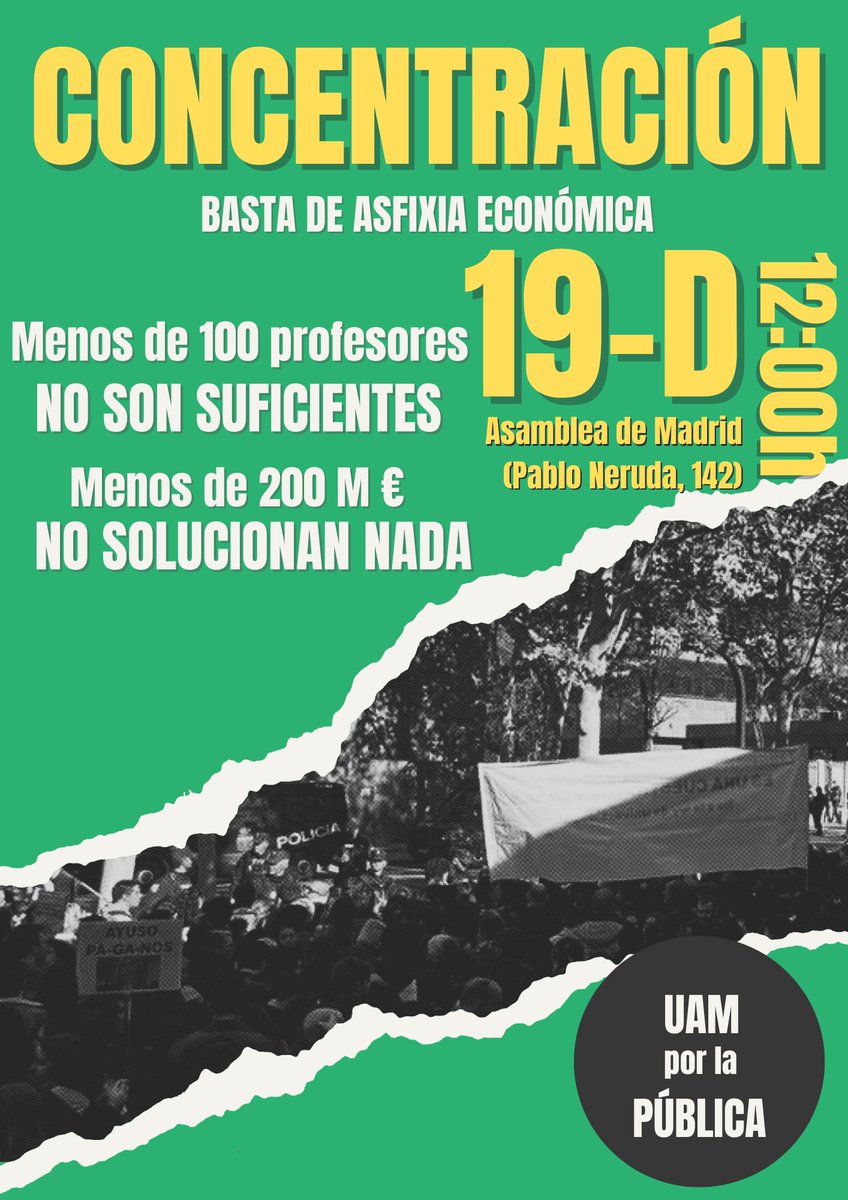 Ni firmar el María Goyri ni unos pocos millones de euros son suficientes para acabar con la situación en la que se encuentra la universidad pública madrileña.

Nos vemos el jueves frente a la Asamblea de Madrid.