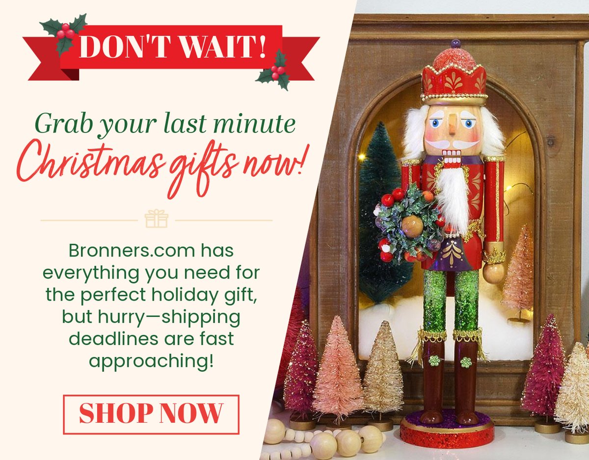 Shipping deadlines are fast approaching! Make sure to get all you want on Santa's sleigh before it's too late! bronners.com