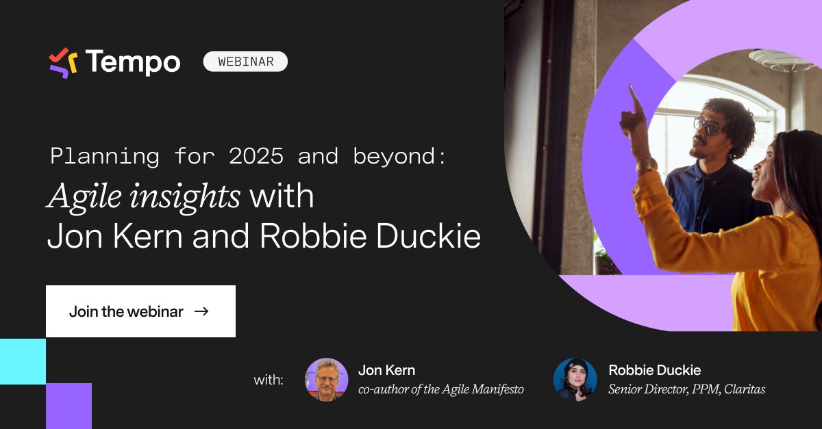 Join Jon Kern (Agile Consultant, Adaptavist, and Co-author of the Agile Manifesto) for a fireside chat with <a href="/TempoHQ/">Tempo</a> on 17 December. 

Our experts will discuss what agile leaders can learn from 2024, best tips for Q1 planning, and more!

Register here: bit.ly/3VBWSx3