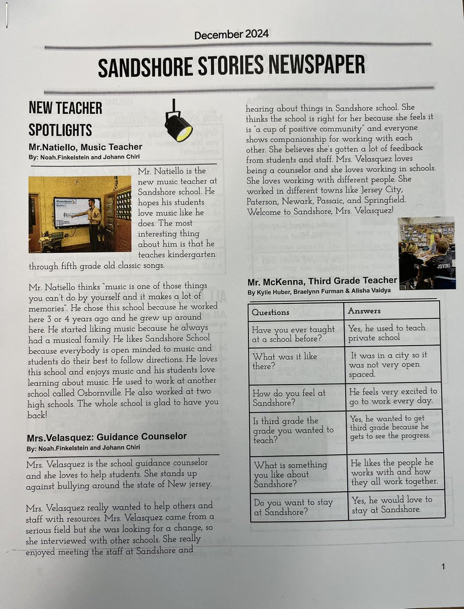 misslisk's tweet photo. Extra, Extra, Read All About It! The December edition of Sandshore Stories Newspaper was published today! Our team of 31 4th graders worked hard to put together and deliver the first edition of our school newspaper.  📰🗞️ @Jen1Curry @Elena_Reyes_9 @MOSandshore https://t.co/dCkICBe8rn