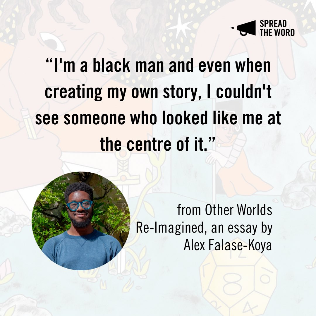 Spread the Word (@stwevents) on Twitter photo Back in 2022 we commissioned an essay from London Writers Awards alumnus, <a href="/AlexFKoya/">Alex Falase-Koya</a>. As we continue to read through this year's submissions, we reflect on this work and beautiful illustration by Clio Isadora.
Read the full essay on our website spreadtheword.org.uk/other-worlds-r… Back in 2022 we commissioned an essay from London Writers Awards alumnus, <a href="/AlexFKoya/">Alex Falase-Koya</a>. As we continue to read through this year's submissions, we reflect on this work and beautiful illustration by Clio Isadora.
Read the full essay on our website spreadtheword.org.uk/other-worlds-r…