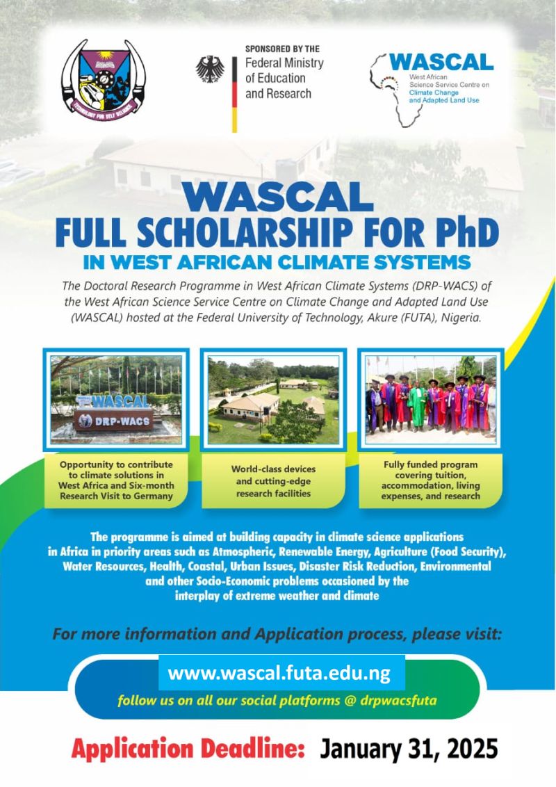 opportunitiesfy's tweet photo. FULLY-FUNDED DOCTORAL RESEARCH PROGRAMME ON CLIMATE CHANGE &amp; EDUCATION AT UTG &amp; WASCAL! 🚨

🎓Eligibility: BSc/Master’s, under 40, from 12 West African countries.
⏰Deadline: Jan 31, 2025 
👉 https://t.co/ICRRYlbBuw

#PhD #ClimateChange #Education #WASCAL #Scholarship https://t.co/QNaYcZAEXg
