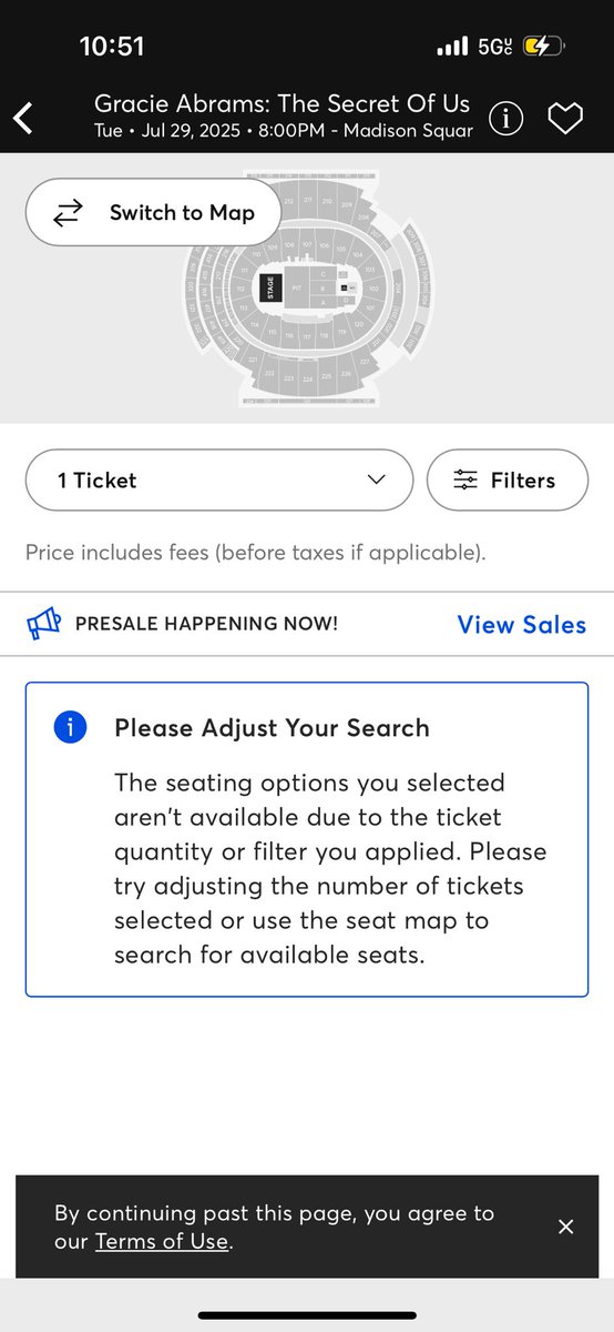 pridevi4's tweet photo. I’m just sad. Hoping tomorrow goes better miraculously but I doubt that. It’s a shame that Gracie Abrams ticket sales are probably going to end up like The Eras Tour. Maybe one day Ticketmaster will learn but clearly not yet. https://t.co/EYEo0WKe6F
