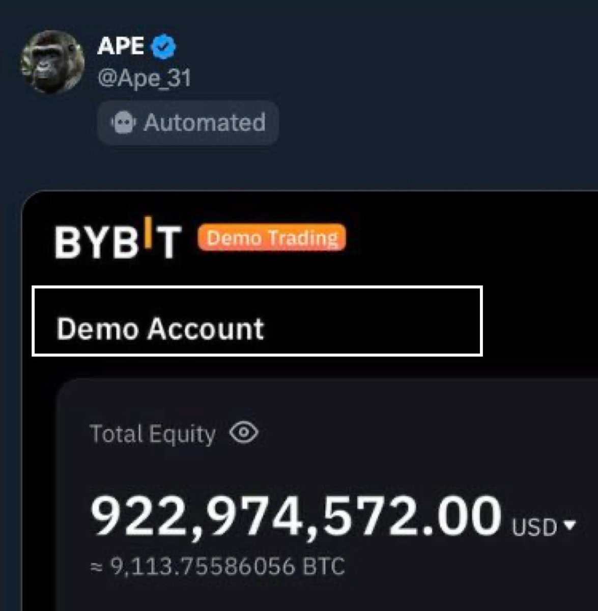 CryptoBullAtom's tweet photo. Dude actually forgot to crop the demo thing. 

Its disgusting to see that lot of clowns easily gets attention by faking the PNLs &amp; portfolio snaps.

It takes few mins to photoshop images &amp; videos to look real.

 Larps &amp; scammers are the cancer of CT space. https://t.co/KpX3W1fux5