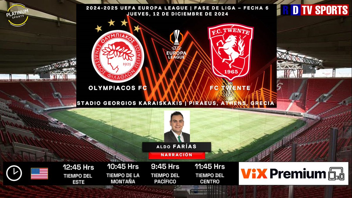 ramonovic09's tweet photo. #UEL 2024-2025 #FaseDeLiga #Fecha6 | ๐ฌ๐ท #OlympiacosFC ๐ #Twente ๐ณ๐ฑ
๐๏ธ Hoy
๐บ๐ธ โฐ 12:45 Hrs ET, 9:45 Hrs PT
๐ฑ๐ป @VIX Premium
๐ค @AldoFariasGzz
๐คณ๐ผ #UELEnViX #OLYTWE https://t.co/fhfcwekZse