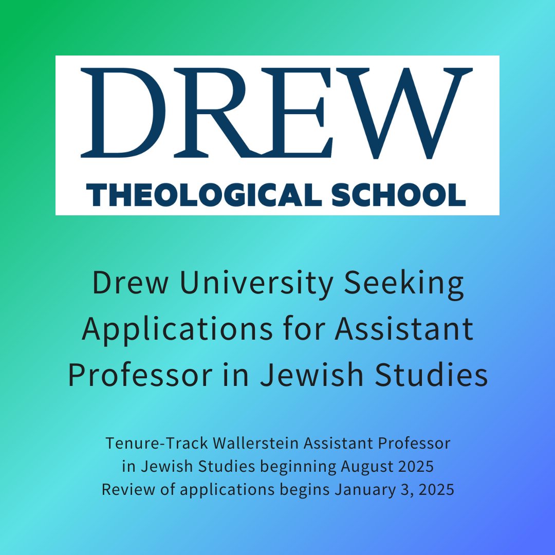 Drew University’s Theological School seeks applications for the tenure-track Wallerstein Assistant Professor in Jewish Studies beginning August 2025, pending budgetary approval.

workforcenow.adp.com/mascsr/default…

#DrewU #DrewTheo #JewishStudies <a href="/DrewUniversity/">Drew University</a>