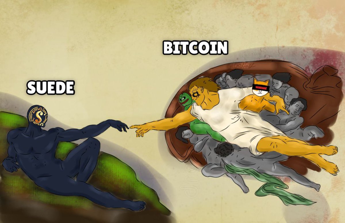 mRz_crypto's tweet photo. SUEDE AND BITCOIN MEATING !
hi, this is my meme entry and i drew intirely myself in two days.
Fracturing big coins like bitcoin and others wanting to meat seude, the better one among them!

I hope you guys like it 😃

@johnnysuede

#SUEDEMEMECONTEST https://t.co/QsSvUDMFVm
