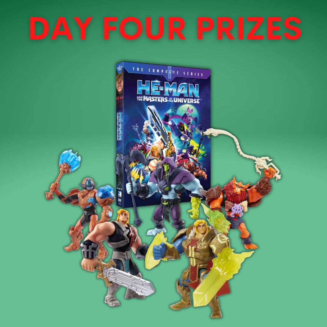 NCircle's tweet photo. 🎁 12 DAYS OF GIVEAWAYS DAY FOUR 🎁 
Today, a HE-MAN PRIZE PACK! Enter at https://t.co/HUVF7ZATdj! Entries will be open until 10:00am CST on 12/13. Winners will be contacted via email on 12/13 no later than 2pm CST.

#heman #prizes #dvd #tv #animation #toys #holiday #ncircle https://t.co/70WAw2F07X