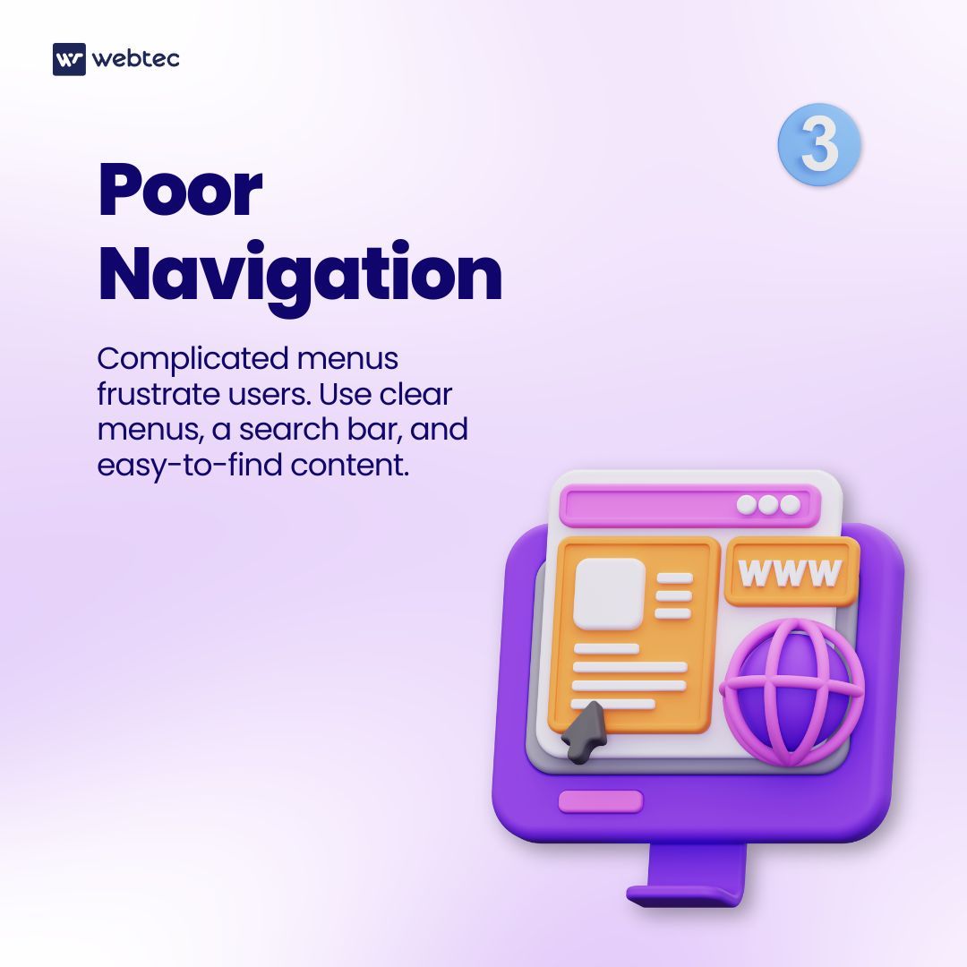 Webtecwebagency's tweet image. Your website is your digital storefront—don’t let common mistakes cost you visitors! 

A seamless user experience and fresh, engaging content are key! Are you guilty of any of these? Let us know in the comments!