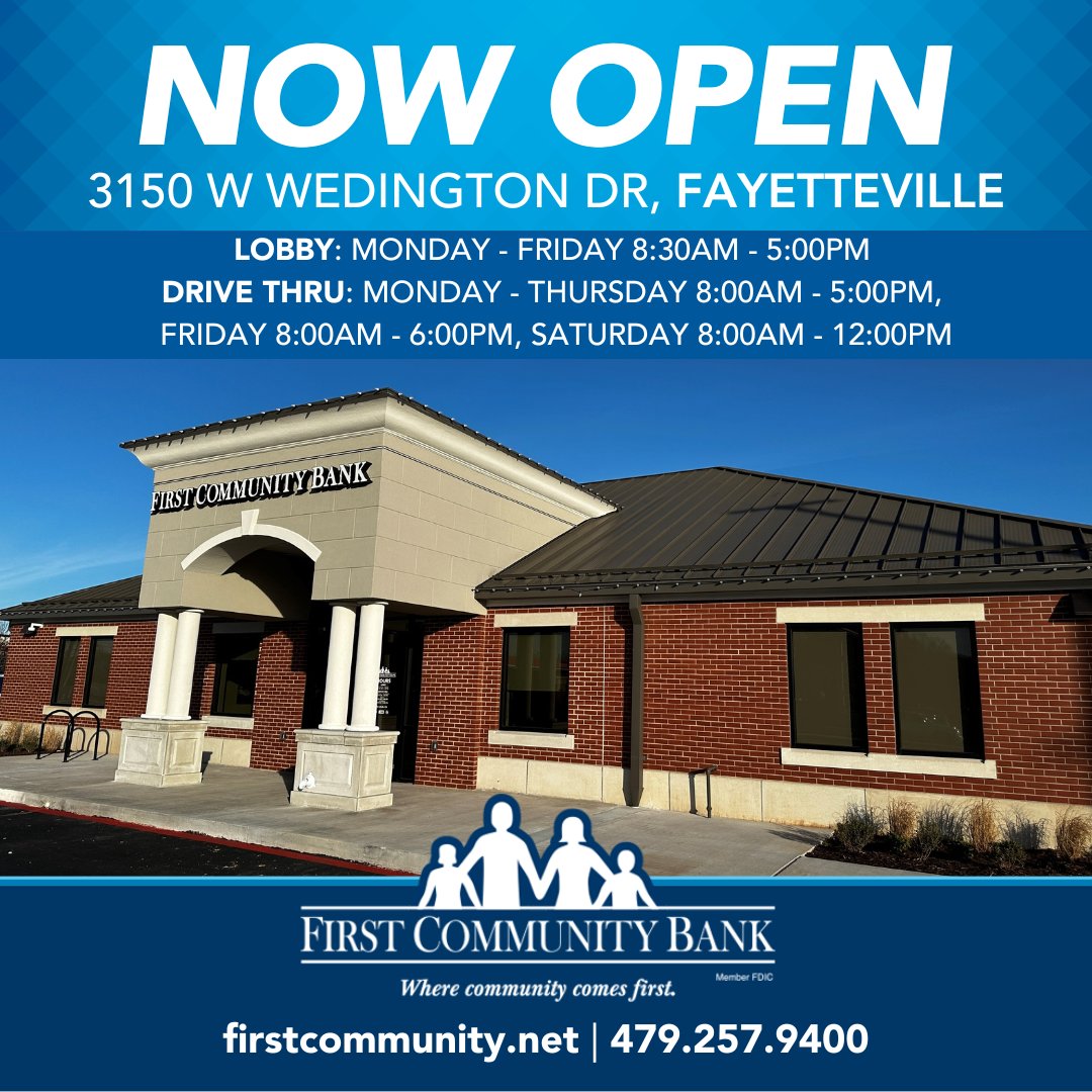 Fayetteville! 🗣️ Our new branch on Wedington is OPEN and ready to serve you! Stop by and see us!