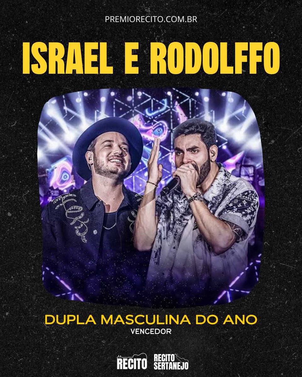 PremioRecito's tweet photo. @IsraeleRodolffo são a Dupla Masculina do Ano no Prêmio Recito Sertanejo 2024!

Com uma trajetória brilhante e músicas que marcam gerações, eles continuam conquistando fãs e deixando sua marca no sertanejo. Parabéns pela conquista!
#PrêmioRecito #IsraelERodolffo #Sertanejo https://t.co/6mp40w4mFM