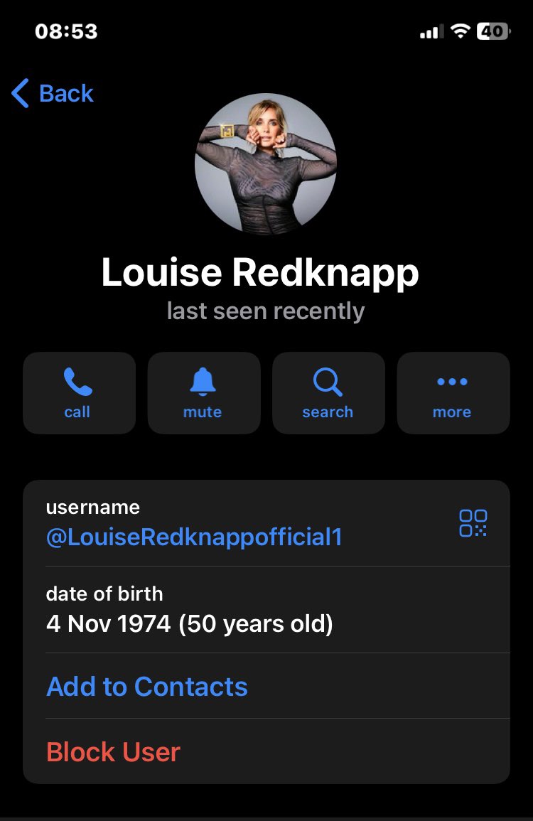 Pmoore67's tweet photo. Hi All !!
@LouiseRedknapp 
@Massivemgt 
Beware of the Scammers , This is from an App called @telegram .Pretending to be Louise Redknapp 😡😡 https://t.co/qiscKHxVzu