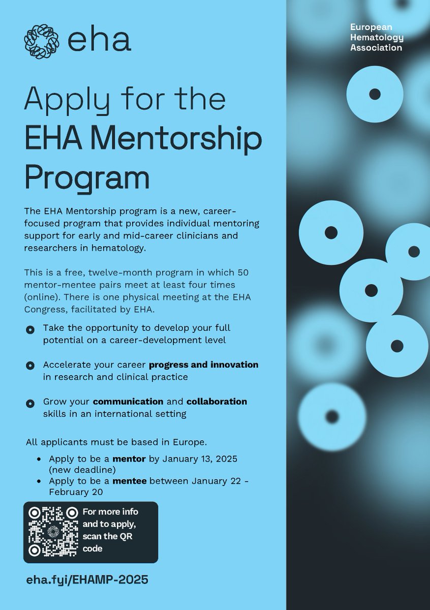 Katherine Bridge, PhD (@bridgekatherine) on Twitter photo Announcing the launch of the <a href="/EHA_Hematology/">European Hematology Association</a> Mentorship Program - call for Mentors now open. Apply today! Announcing the launch of the <a href="/EHA_Hematology/">European Hematology Association</a> Mentorship Program - call for Mentors now open. Apply today!
