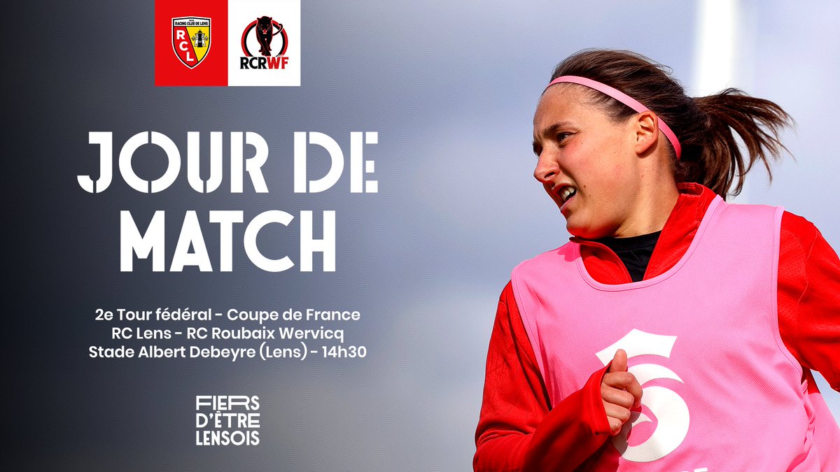 RCLensFeminin's tweet photo. 𝑱𝒐𝒖𝒓 𝒅𝒆 𝒎𝒂𝒕𝒄𝒉 🔴🟡

⚽️ 2e tour fédéral de #CoupedeFrance 
🆚 RC Roubaix Wervicq
🕝 14h30
🏟️ Stade Albert Debeyre (Lens) - terrain synthétique
⌚️ Ouverture des portes à 13h30
🎟️ 5€ grand public, gratuit pour les abonnés et les moins de 10 ans

#RCLRCRW #RCElles https://t.co/6wcHy8jNvz