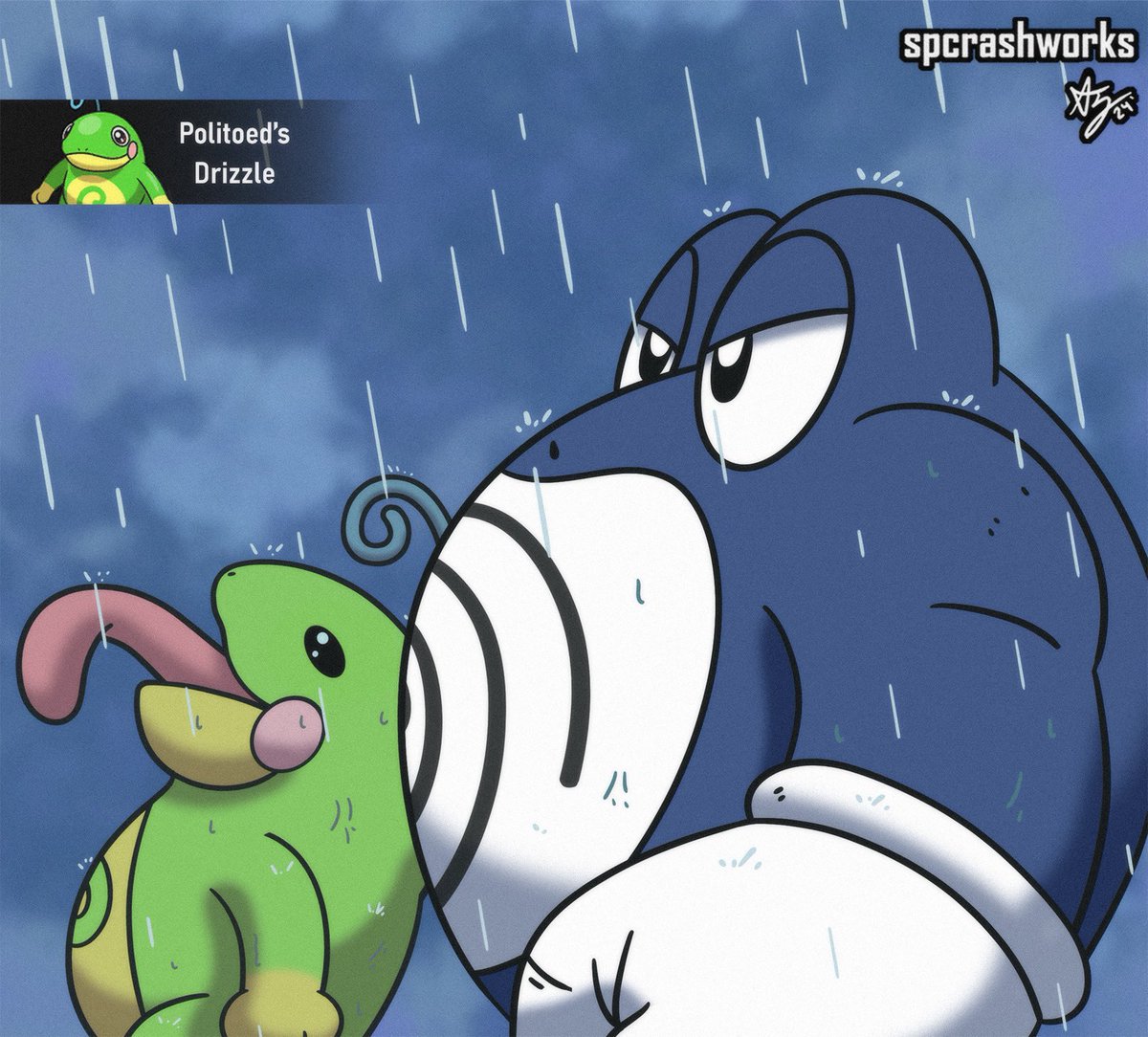 This Poliwrath and Politoed rain drawing I made is not only my most popular Pokemon art this year but of all time.