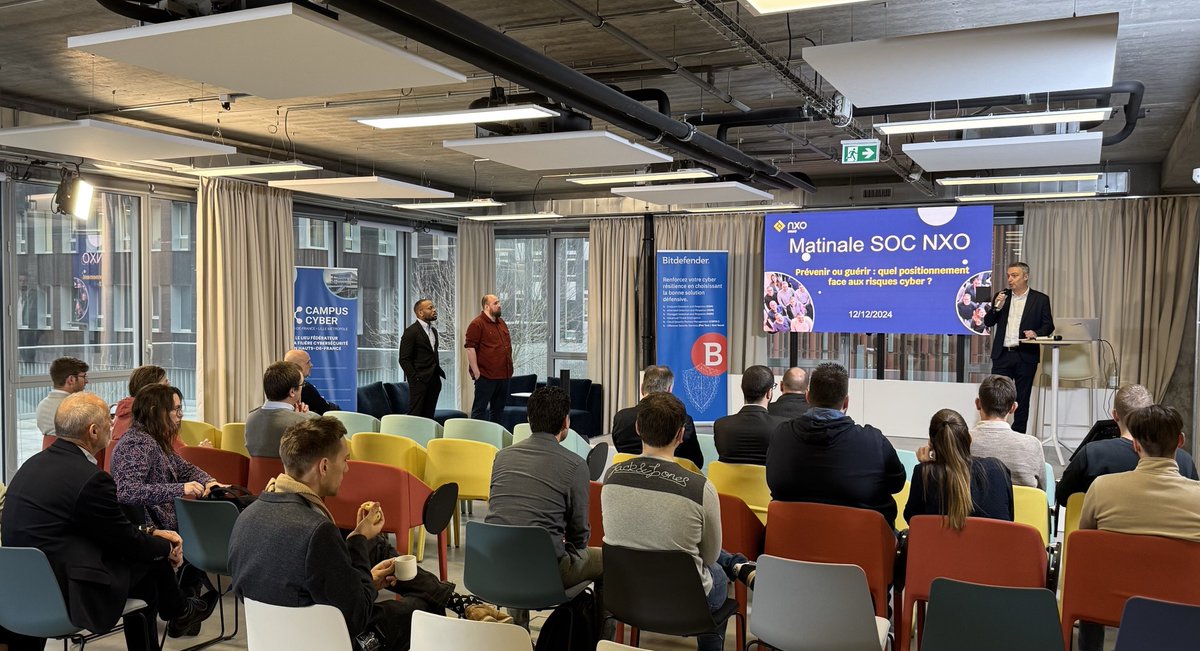 Retour en image sur la matinale #SOC NXO-Bitdefender au Campus Cyber Lille : tendances cyber, EDR/XDR, solutions SOC <a href="/NXOFrance/">NXO France</a> , démo <a href="/Bitdefender/">Bitdefender</a>. Merci à tous les participants !