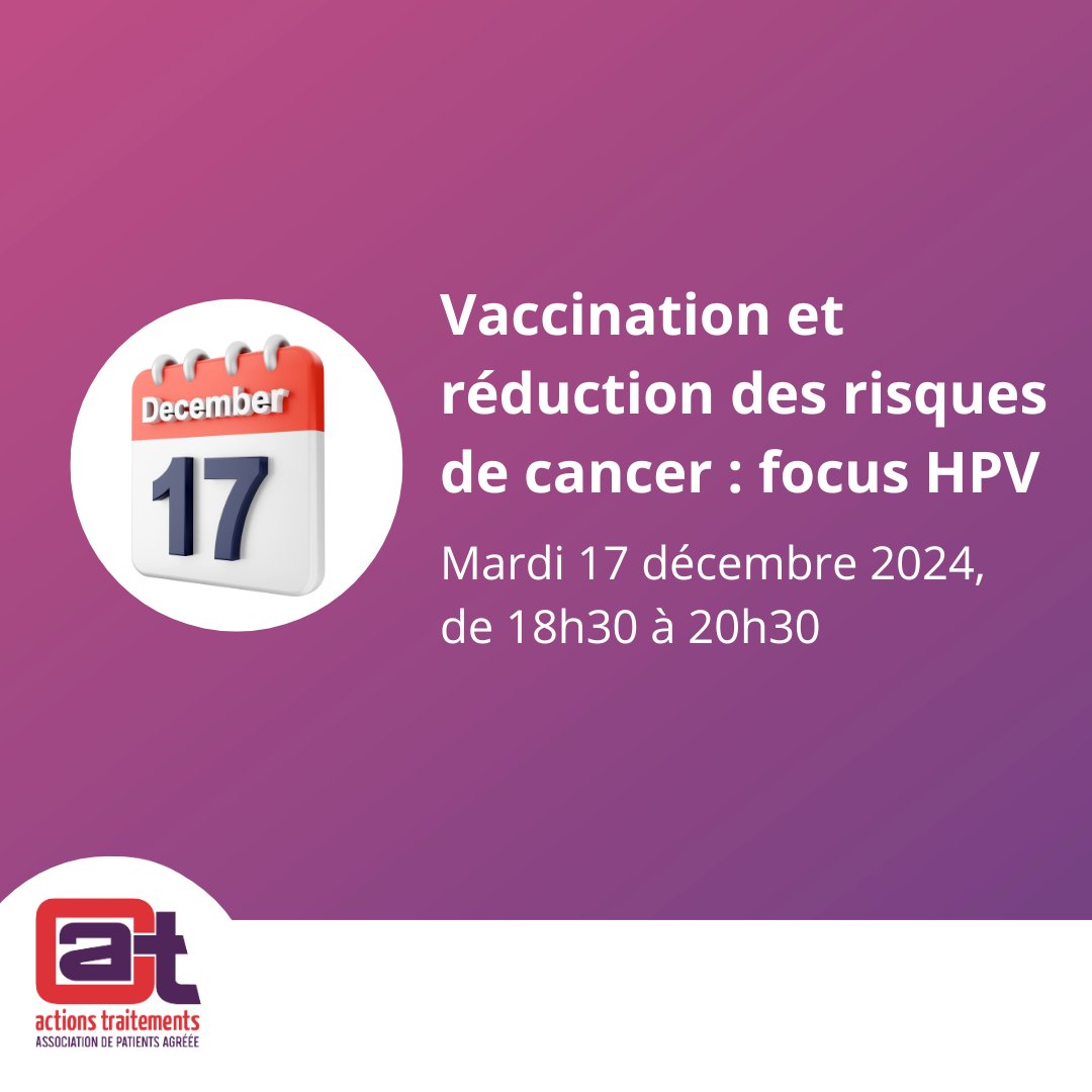 Association_AT's tweet photo. [J-5 WEBINAIRE]
Plus qu’une semaine pour vous inscrire à notre webinaire en ligne #Cancer &amp; #VIH : Vaccination et réduction des risques de cancer : focus HPV

📆Mardi 17 décembre de 18h30 à 20h30

Pour vous inscrire, cliquez sur le lien et cochez la date :
https://t.co/pLxyEiBYGu https://t.co/VVmdmWSva4