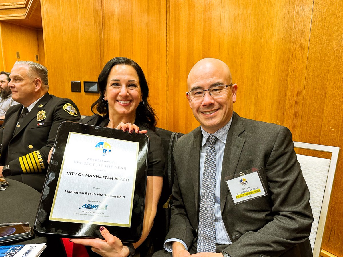 citymb's tweet photo. MB Fire Station No. 2 received an award from the APWA Southern California Chapter at yesterday's 25th Annual Awards Luncheon. Our project was recognized as a critical space that supports community services and enhances quality of life!
#ManhattanBeach #MBPublicWorks #MBFD https://t.co/USAG4g9FQq