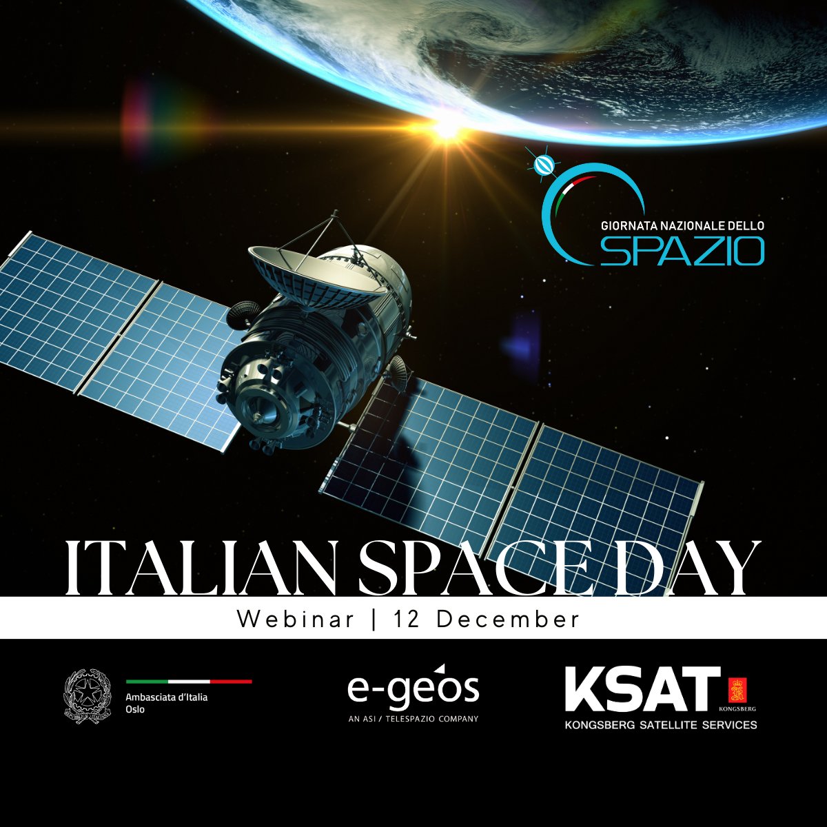 ItalyinNOR_ISL's tweet photo. 🇳🇴 🇮🇹 The Italian Embassy in Oslo celebrated the #ItalianNationalSpaceDay and 60 years of Italy’s space adventure with a webinar on satellite Earth observation🚀🛰with the the Norwegian Space Agency, #ASI, the Italian Space Agency, #eGeos and #Ksat. #GiornataNazionaledelloSpazio https://t.co/36rZugFVD5