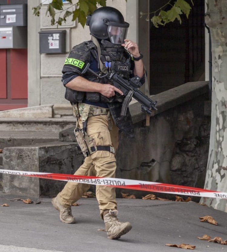 Bern Cantonal Police Special Unit “Enzian” member responding to a barricaded subject.
