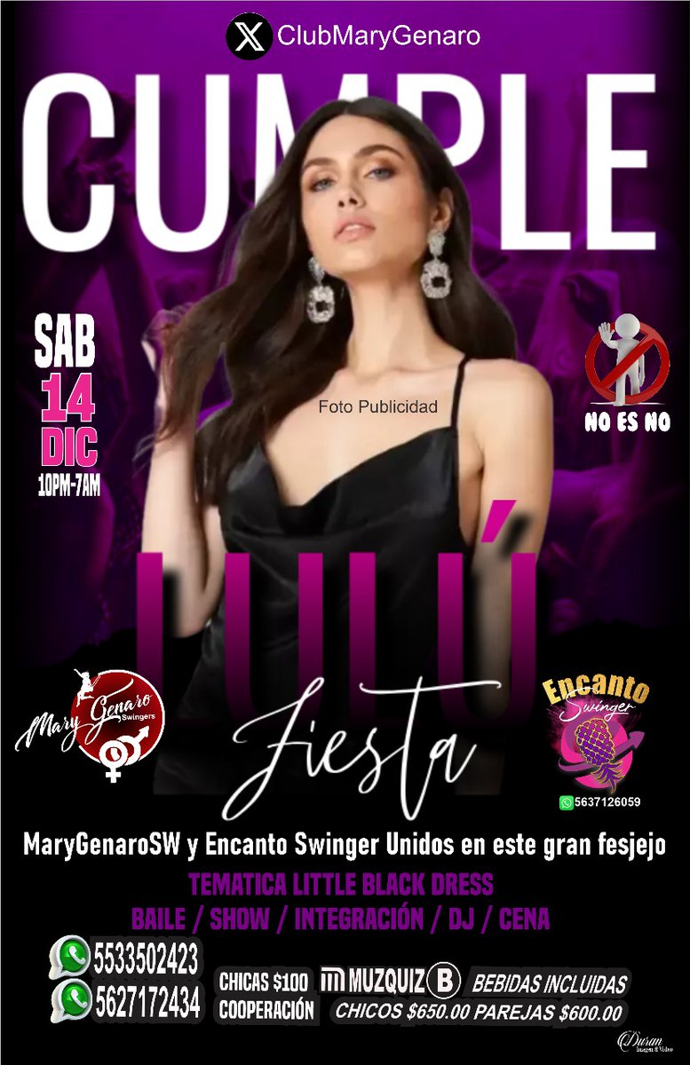 ClubMaryGenaro's tweet photo. FELICIDADES LULÚ, VIERNES 13 Y SÁBADO 14, AMBOS DIAS 10PM

EVENTO ESPECIAL

MaryGenaroSW y Encanto Swinger FESTEJANDO A NUESTRA ANFITRIONA CONSENTIDA 

5533592423 WhatsApp o llamada para información 

@ClubEncantoSw 
@marygenarosw https://t.co/wLFPFvZ8W9