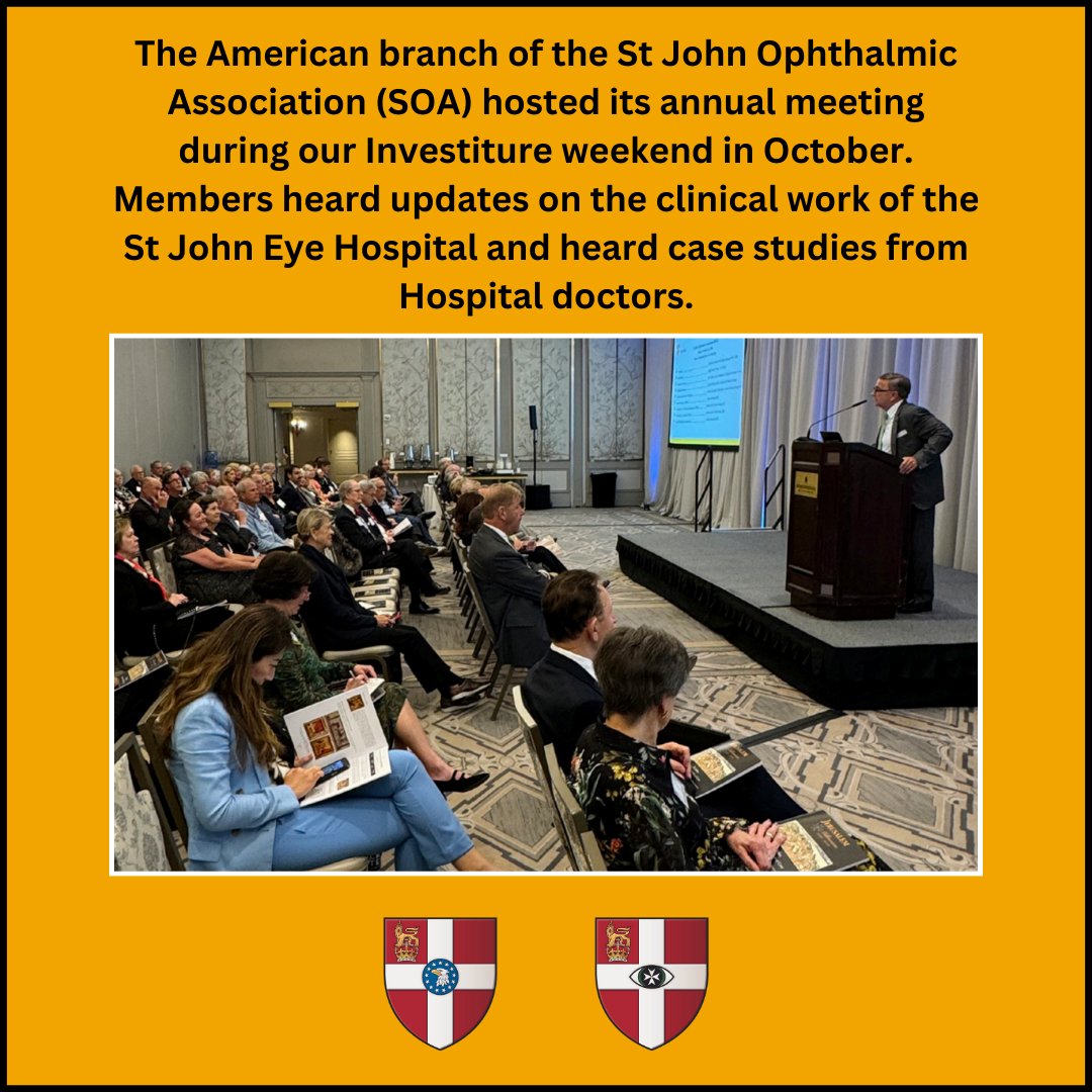 OStJUSA's tweet photo. This year's SOA event in NY saw updates from SJEHG leaders and case studies from two SJEHG practitioners. Read more in our November newsletter: https://t.co/G0AnoMaOZz
#ProFide 
#ProUtilitateHominum 
#OneStJohn 
#SavingSight 
#StJohnPeople
#NYCInvestiture2024 https://t.co/zrkSDkzzcR