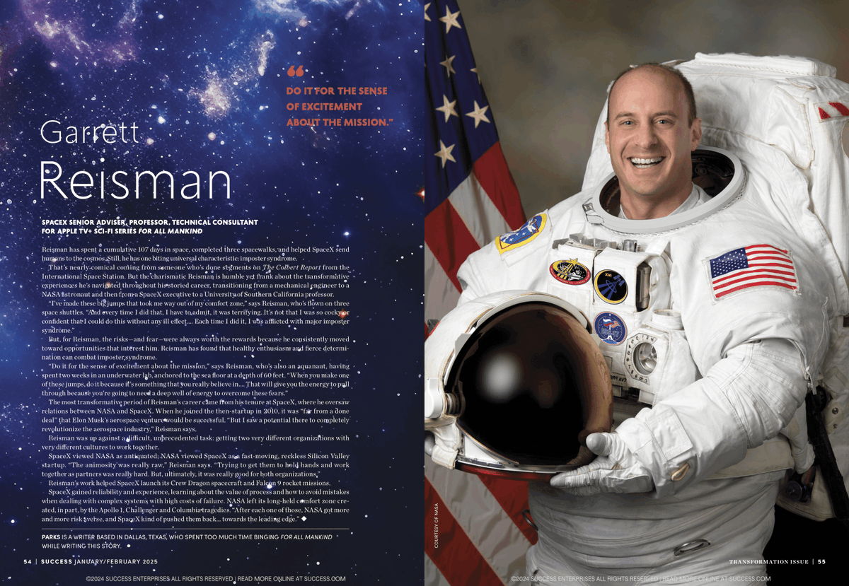 UniphiSpaceAge's tweet photo. Space exploration veteran @astro_g_dogg transformed from spacefarer to @SpaceX senior adviser: "Do it for the sense of excitement about the mission."

Read his story of reinvention in @successmagazine.
https://t.co/qPkGfTilFR

#SUCCESS #SUCCESSmagaine @kerrieleebrown https://t.co/nE9pu08IHy