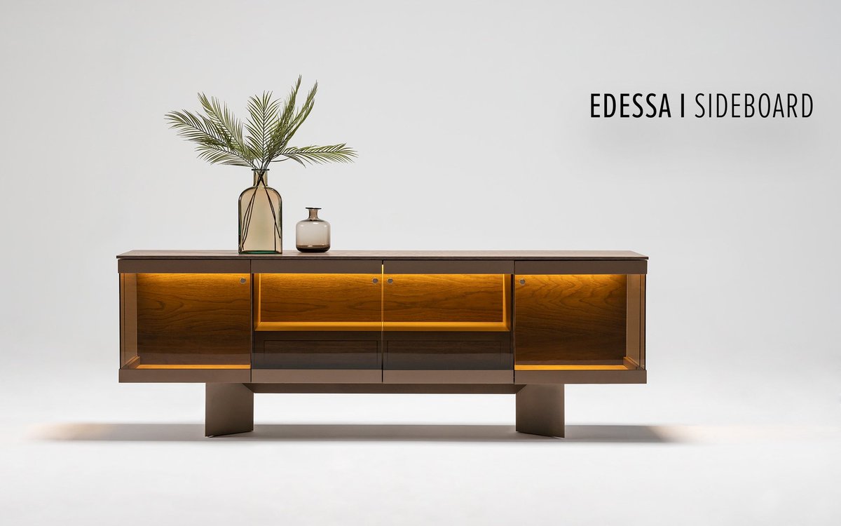 nuveraconcept's tweet photo. Upgrade your space with the Edessa Sideboards! ✨ Modern design meets expert craftsmanship. Oak &amp; Walnut veneer, natural marble, and bronze accents add luxury, while LED-lit Edessa Console completes the look. Perfect blend of form &amp; function. 
#HomeDecor #EdessaStyle https://t.co/c0ALNXwnkj