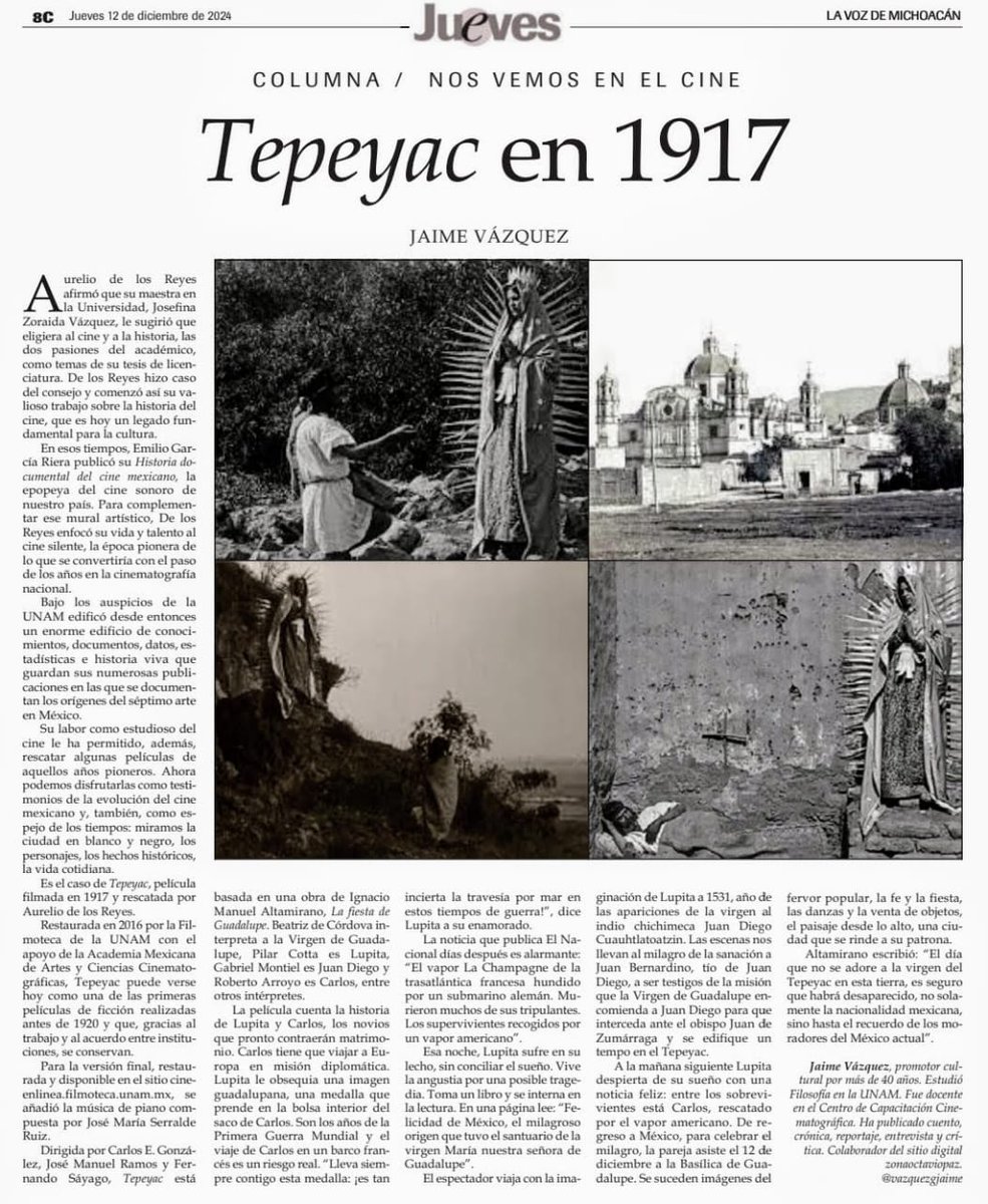 El cine silente visita el Tepeyac. Una nota publicada en el suplemento cultural Jueves de <a href="/vozmichoacan/">La Voz de Michoacán</a> 
Joya de nuestro cine rescatada por Aurelio de los Reyes y <a href="/FilmotecaUNAM/">Filmoteca UNAM</a>