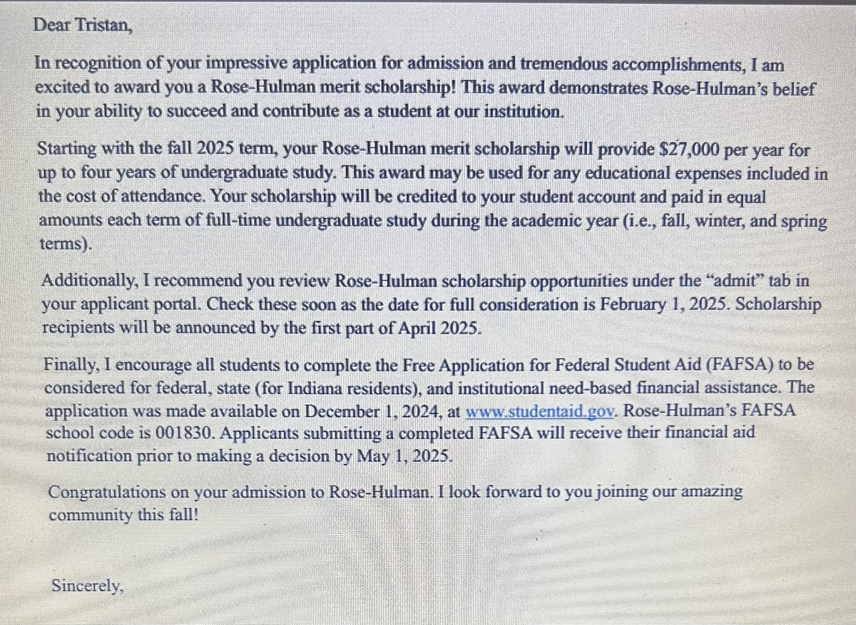 Tristan Clapp (@tclapp11) on Twitter photo Thankful to be accepted to Rose-Hulman with a 108,000$ merit scholarship. <a href="/Coach_Stanton1/">Jeffrey Stanton</a> <a href="/CoachSokolRHIT/">Jeff Sokol</a> Thankful to be accepted to Rose-Hulman with a 108,000$ merit scholarship. <a href="/Coach_Stanton1/">Jeffrey Stanton</a> <a href="/CoachSokolRHIT/">Jeff Sokol</a>