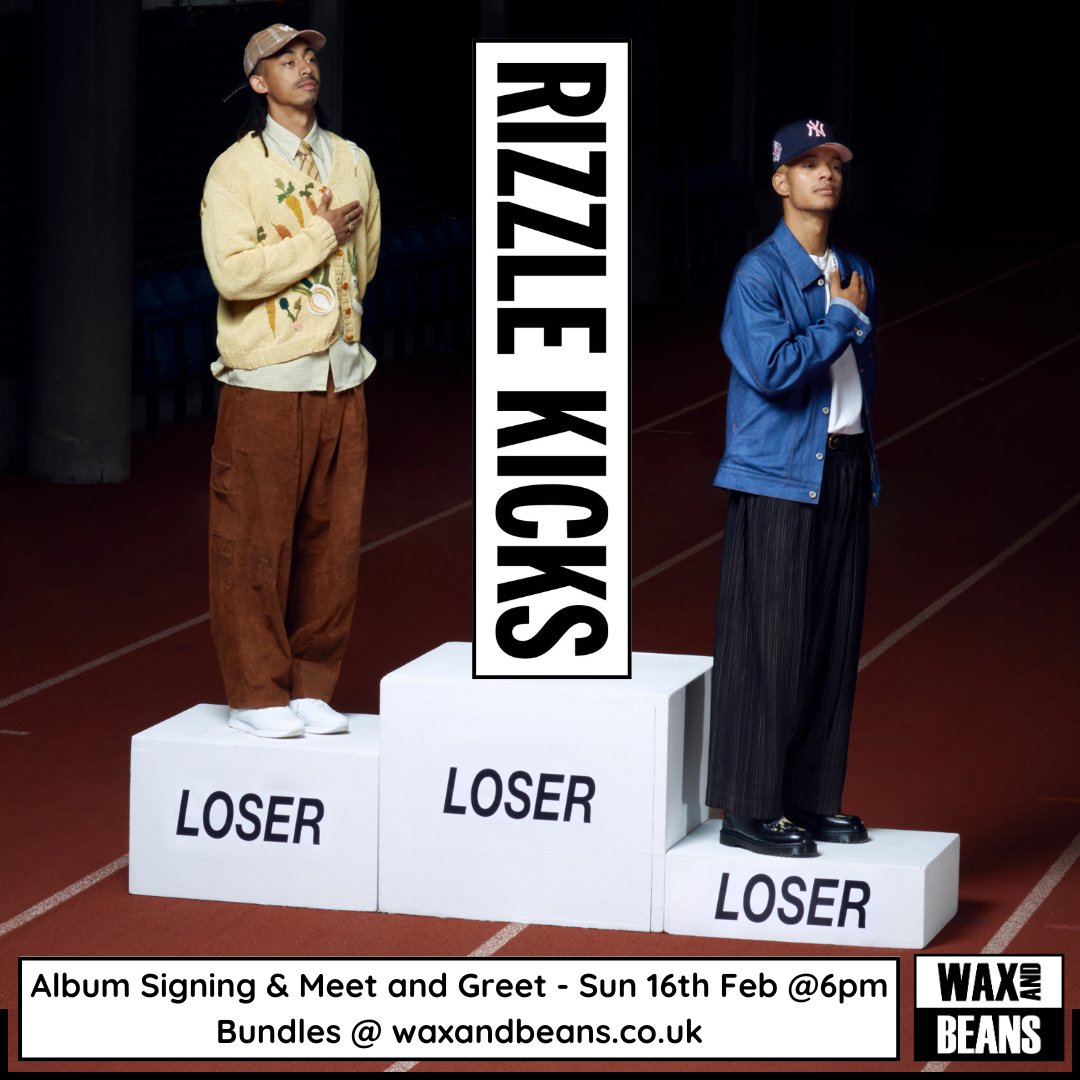 waxandbeans's tweet photo. Rizzle Kicks are swinging by Wax and Beans on release weekend of their new album to sign rekkids and CDs. 

Join them on Sunday 16th Feb at 6pm

Grab yours here, folks 👇🏾
https://t.co/pucZAE78xu

@RizzleKicks 🔥
#competitionisforlosers https://t.co/JwYe4zl5Oi