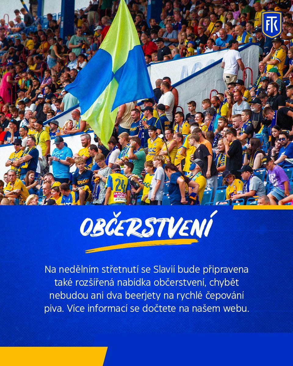 FK_Teplice's tweet photo. ℹ️ Na nedělním utkání bude také rozšířená nabídka občerstvení ➡️ https://t.co/6KkP5YVw0j
🎫 Informace ke vstupenkám na zápas najdete zde ➡️ https://t.co/Wk1vff1nv3
#️⃣ #fkteplice #chanceliga #SLATEP https://t.co/wFCg4wohds